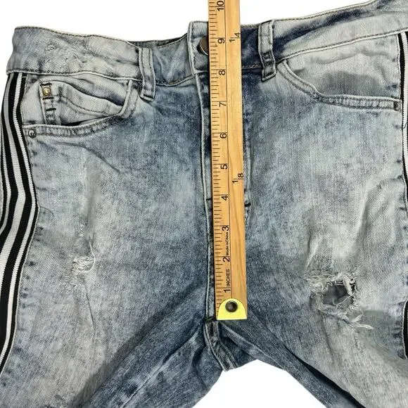 Claudia Rabelo Jeans Womens 28 Acid Distressed Straight Leg Denim Side Stripes - Picture 12 of 15